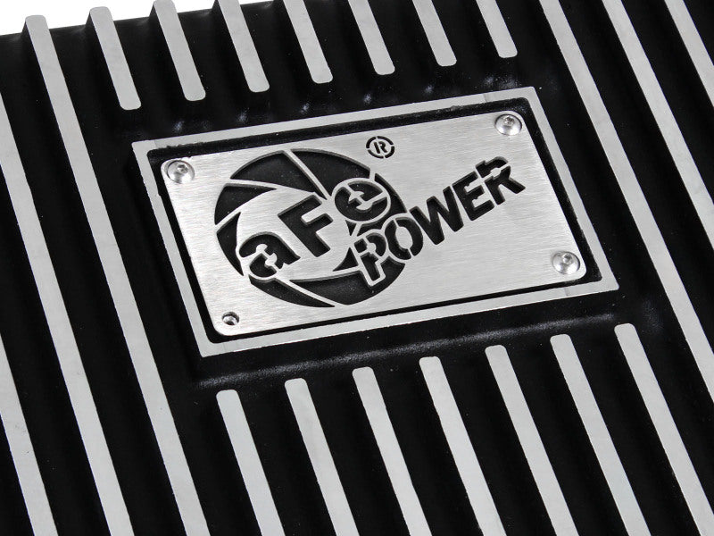 aFe POWER Transmission Pan Ford Trucks 80-92 (AOD Transmission)- Black w/ Machined Fins