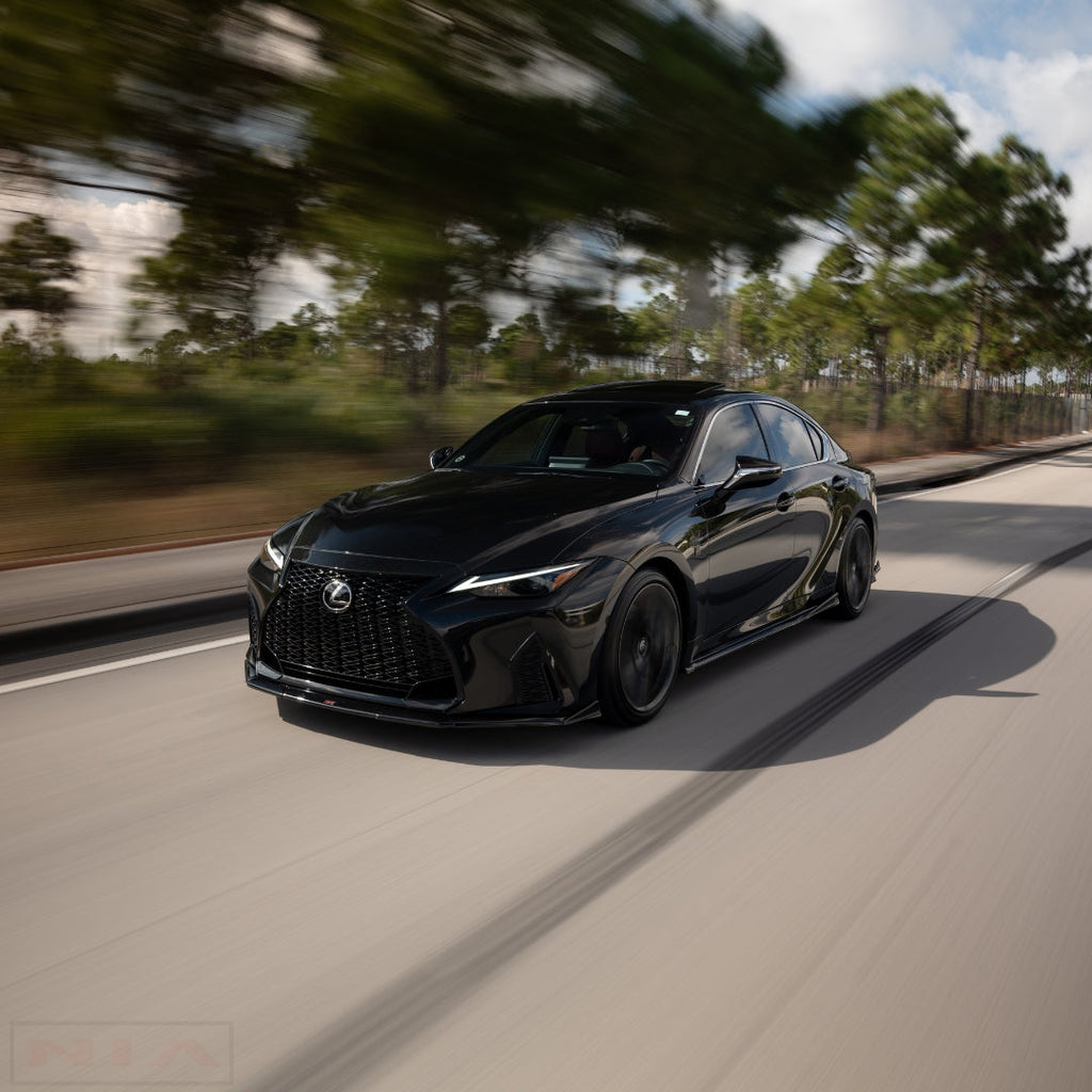 Lexus IS F-Sport NIA full splitter lip bodykit 5pcs (front lip, side skirts, rear apron spats) 2021-2025 in ABS or Carbon Fiber