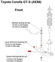 Load image into Gallery viewer, Cusco 83-87 Toyota Corolla GT-S (Trueno) (AE86) Front Tension Rod Bushings (HD Rubber) - Set of 4