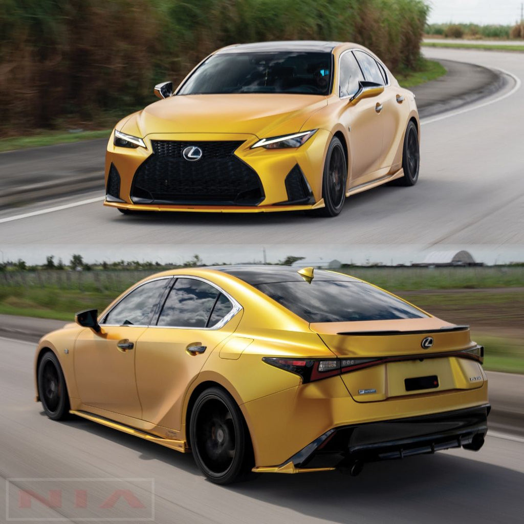 Lexus IS F-Sport NIA full splitter lip bodykit 5pcs (front lip, side skirts, rear apron spats) 2021-2025 in ABS or Carbon Fiber