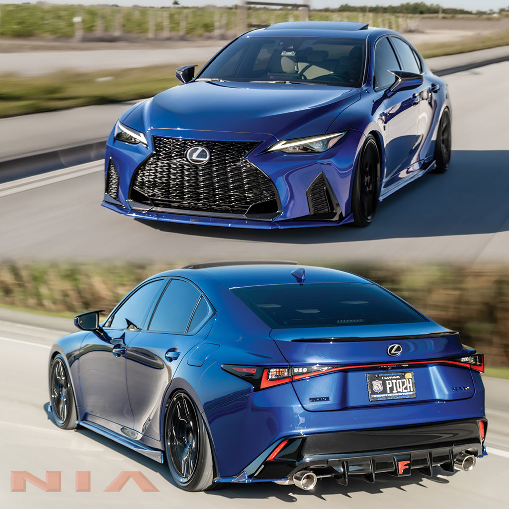 Lexus IS F-Sport NIA  Full lip Body Kit 6pcs (Front Splitter, Side Skirt Rockers, Rear apron spats, Diffuser Bumper Extension) 2021-2025 in ABS or Carbon Fiber