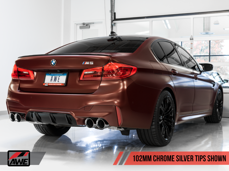 AWE Tuning 18-19 BMW M5 (F90) 4.4T AWD Cat-Back Exhaust - Track Edition (Chrome Silver Tips)