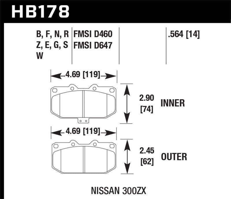 Hawk 2/1989-1996 Nissan 300ZX Base (Excl. Turbo) HPS 5.0 Front Brake Pads