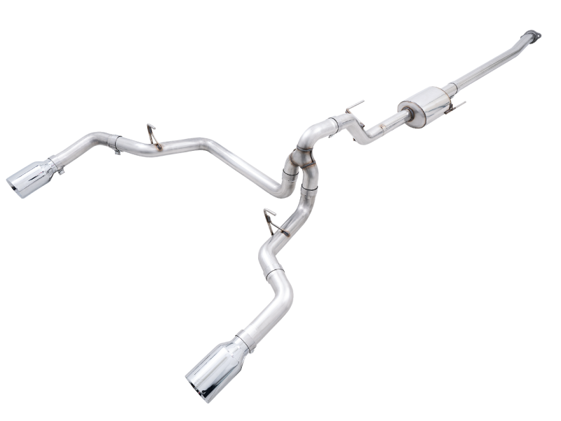 AWE Tuning 0FG 21+ Ford F150 Dual Split Rear Exhaust - 5in Chrome Silver Tips