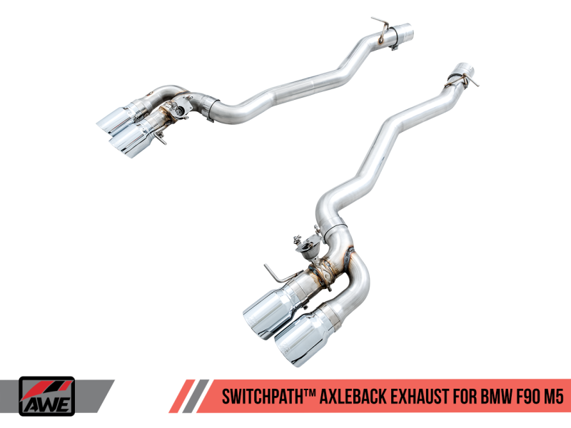 AWE Tuning 18-19 BMW M5 (F90) 4.4T AWD SwitchPath Cat-Back Exhaust - Chrome Silver Tips