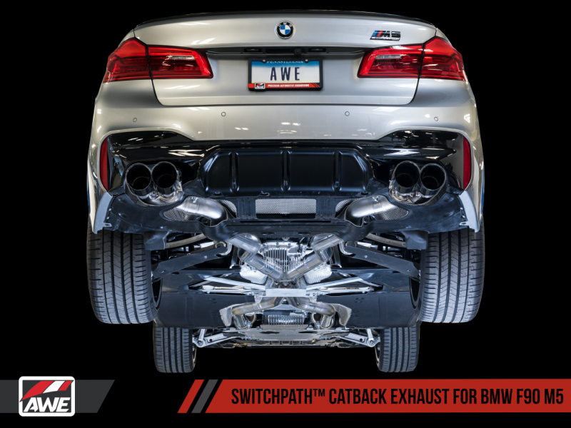 AWE Tuning 18-19 BMW M5 (F90) 4.4T AWD SwitchPath Cat-Back Exhaust - Chrome Silver Tips