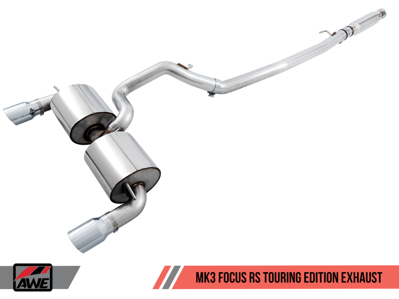 AWE Tuning Ford Focus RS Touring Edition Cat-Back Exhaust- Resonated - Chrome Silver Tips