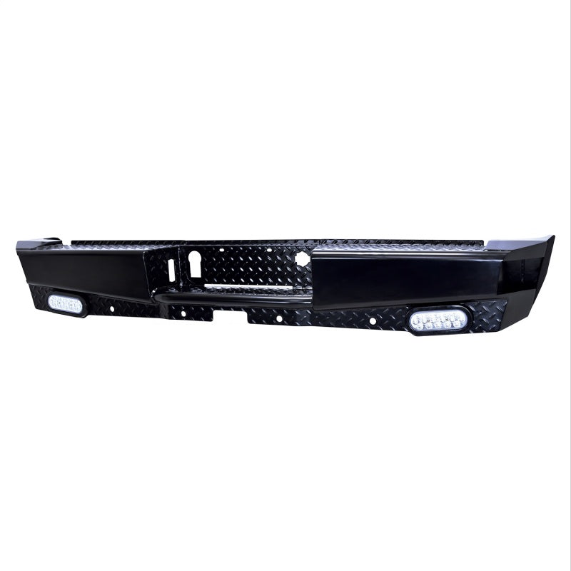 Heavy Duty Black Rear Bumper With Corner Steps For 2014-2018 Chevy Silverado & GMC Sierra 1500 | Textured Steel | 5-Year Warranty