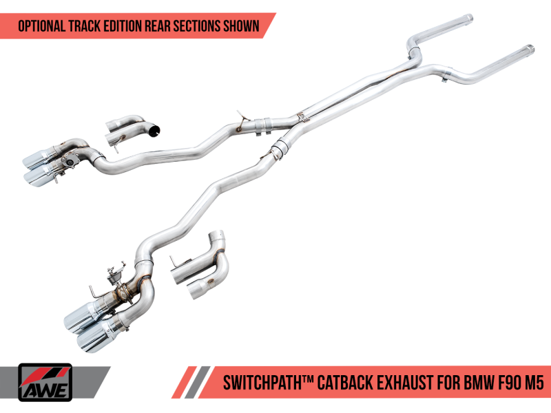AWE Tuning 18-19 BMW M5 (F90) 4.4T AWD SwitchPath Cat-Back Exhaust - Chrome Silver Tips