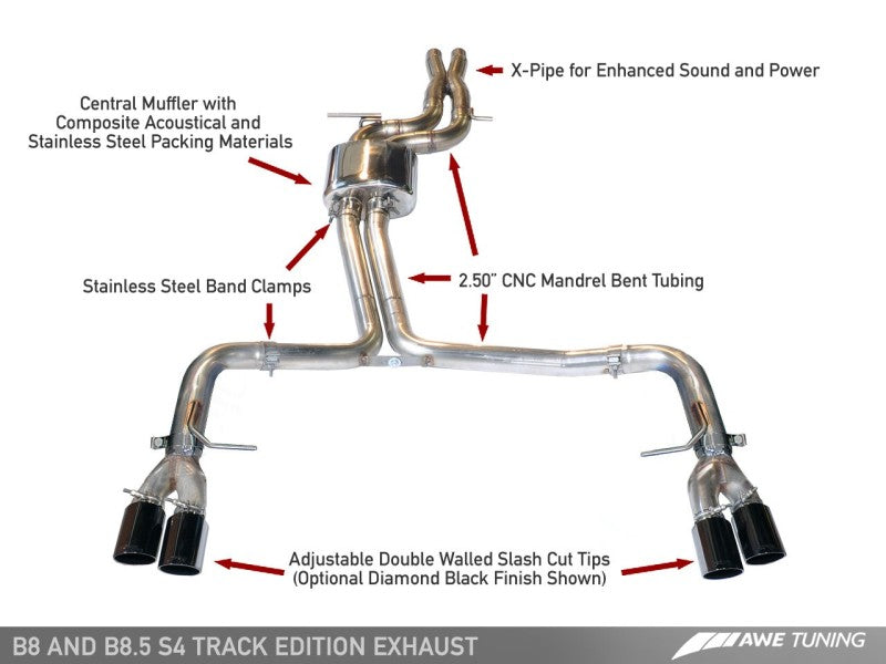 AWE Tuning Audi B8 / B8.5 S4 3.0T Track Edition Exhaust - Chrome Silver Tips (90mm)