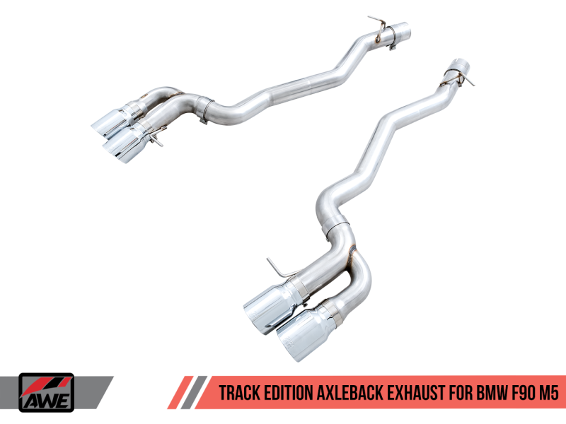 AWE Tuning 18-19 BMW M5 (F90) 4.4T AWD Axle-Back Exhaust - Track Edition (Chrome Silver Tips)