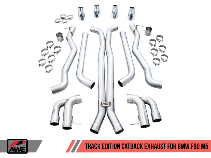 AWE Tuning 18-19 BMW M5 (F90) 4.4T AWD Axle-Back Exhaust - Track Edition (Chrome Silver Tips)