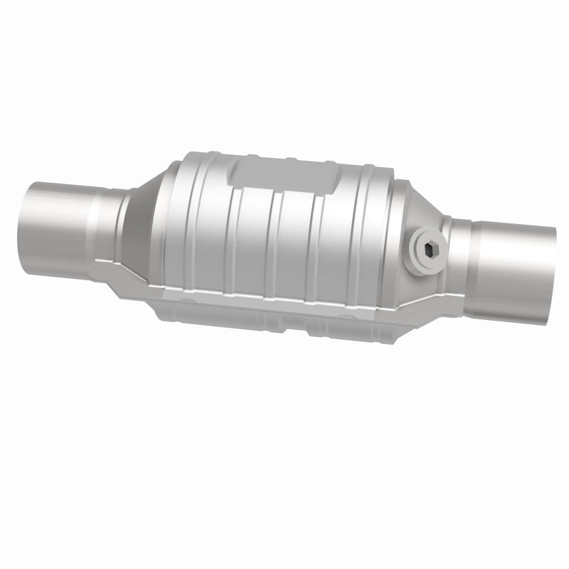 MagnaFlow Univ Conv 2in In/Out Ctr/Ctr Round 9in Body L x 5.125in W x 13in Overall L Single O2 Port