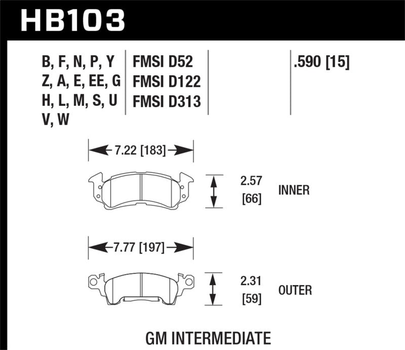 Hawk 76-77 Chevrolet Camaro LT / 72 Camaro Z28 / 69-81 Camaro DTC-70 Race Front Brake Pads