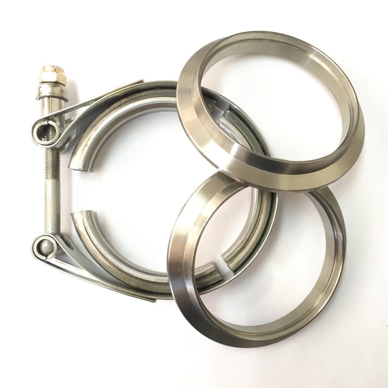 Ticon Industries 3.0in Titanium V-Band Clamp Assembly (2 Flanges/1 Clamp)