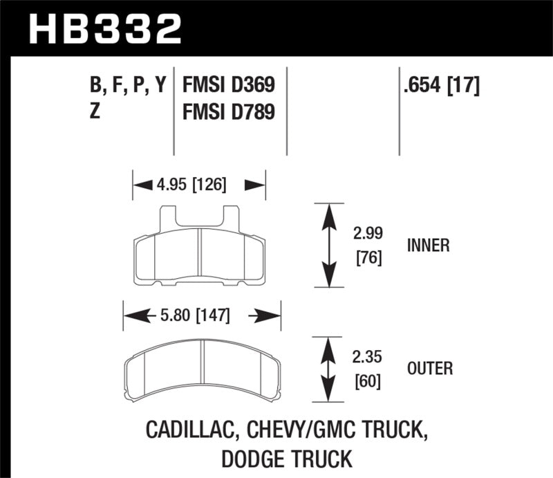 Hawk 99-00 Cadillac Escalade / 88-91 Ford C1500 EC / 92-99 C1500 All Cab Front LTS Street Brake Pads