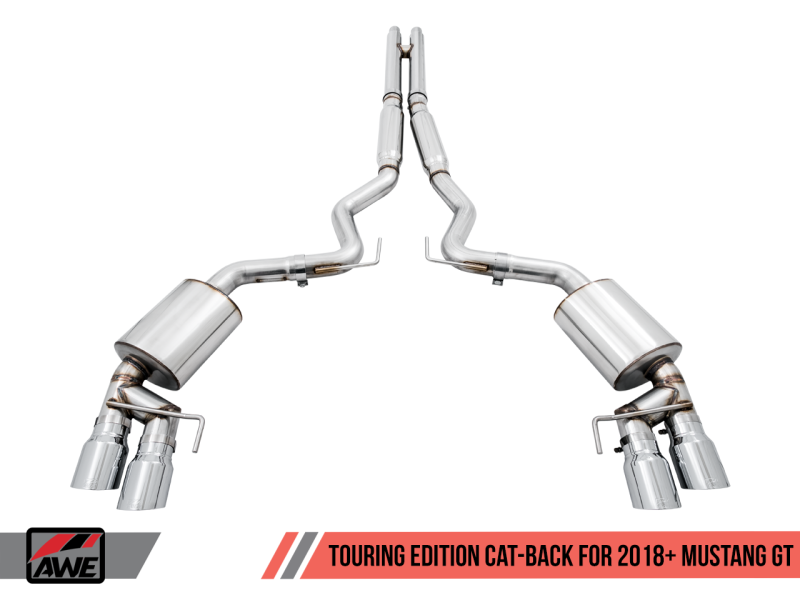 AWE Tuning 2018+ Ford Mustang GT (S550) Cat-Back Exhaust - Touring Edition (Quad Chrome Silver Tips)